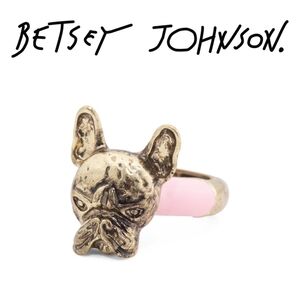 🆕NWT Betsey Johnson Frenchie Bulldog Enamel Adjustable Ring